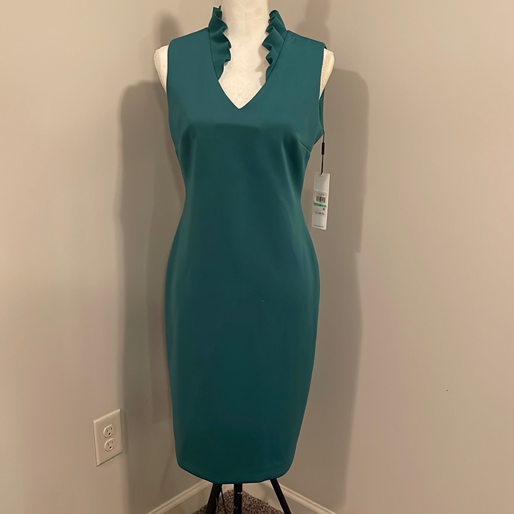 Calvin Klein V-Neck Green Dress NWT